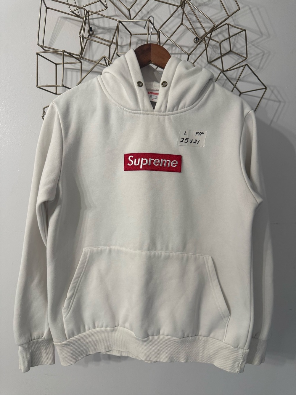 Supreme White Hoodie Sweatshirt with Red Box Logo youth XL